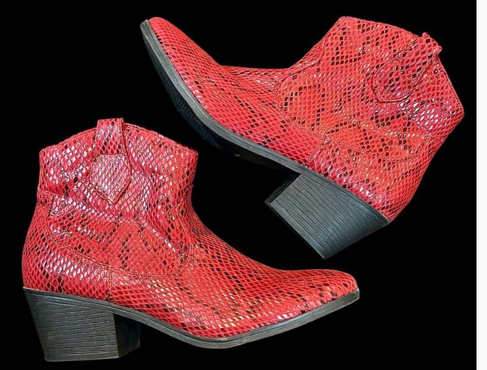 NEW True Craft Red Faux Snakeskin Ankle Booties